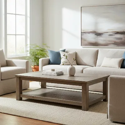 Pottery Barn Folsom Coffee Table in a modern living room setting