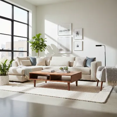 Article Vena Walnut Coffee Table in a modern living room setting