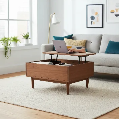 West Elm Mid-Century Pop-Up Coffee Table in a modern living room setting